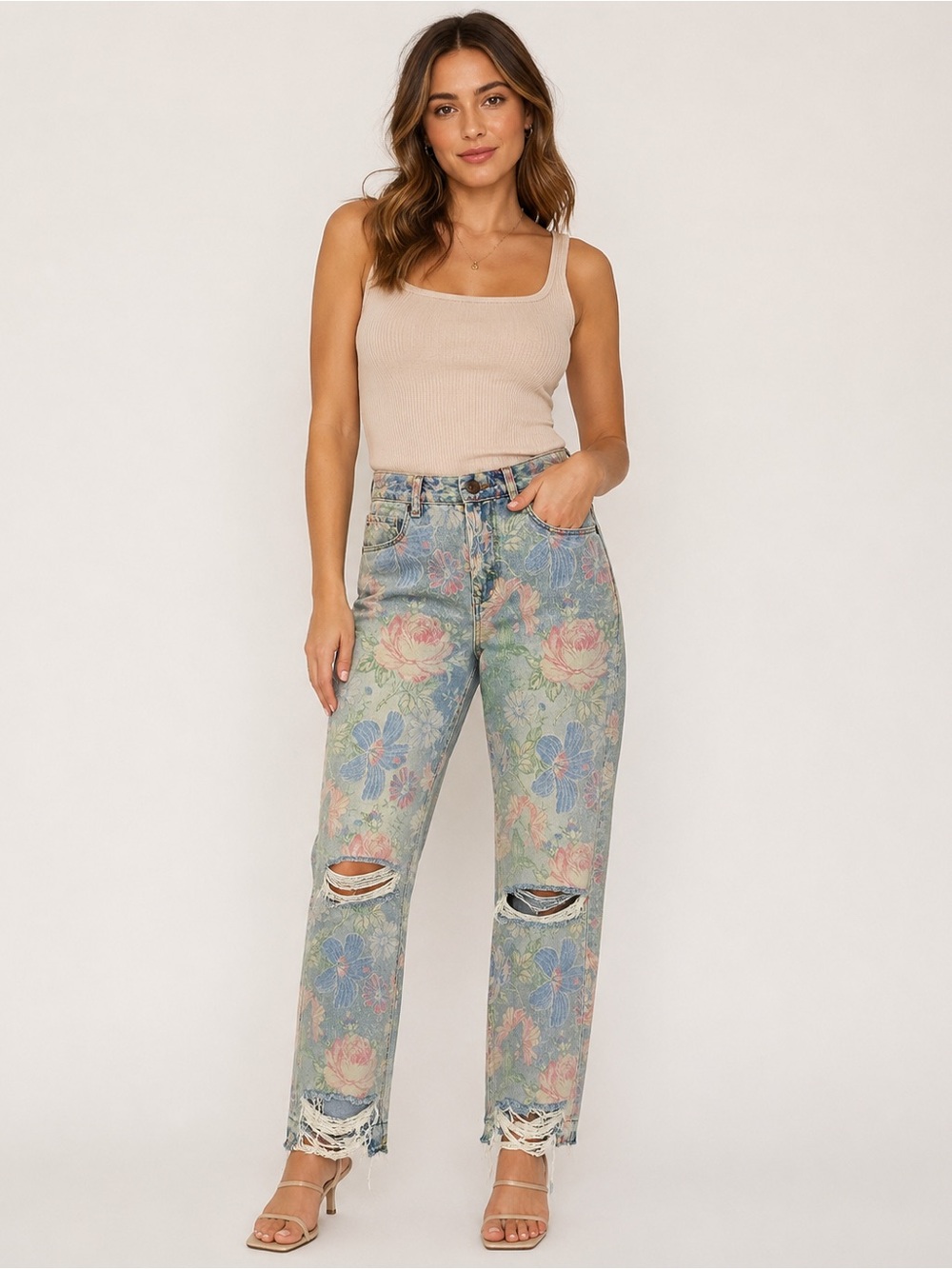 BLANKNYC The Mott High Rise Floral Distressed Boyfriend Jeans Size 25